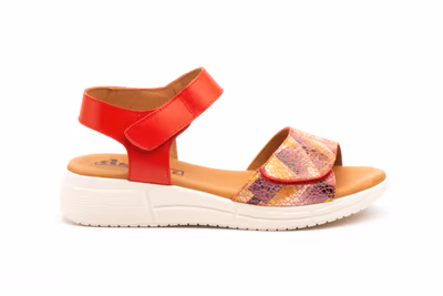 Sandalias Mujer Piel Rojo Velcro - 3