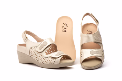 Sandalias Mujer Piel Beige Plantilla Extraible BONA MODA