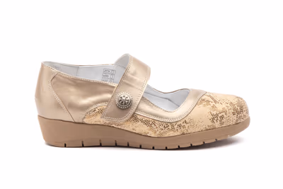 Zapatos Mujer Piel Metalizado Ocre Licra Cuña - 3