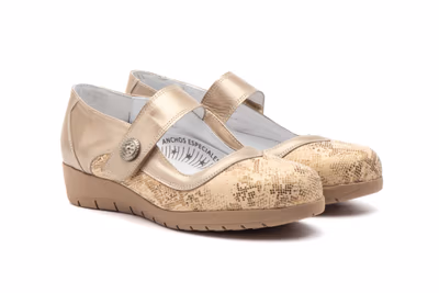 Zapatos Mujer Piel Metalizado Ocre Licra Cuña - 5