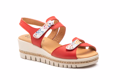 Sandalias Mujer Piel Rojo Cuña Yute - 2