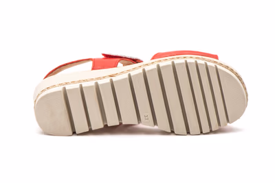 Sandalias Mujer Piel Rojo Cuña Yute - 4