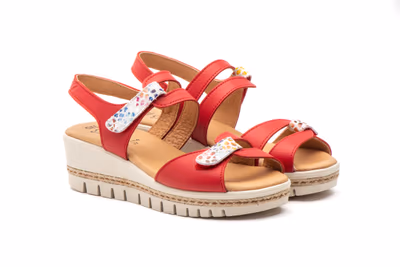 Sandalias Mujer Piel Rojo Cuña Yute - 5