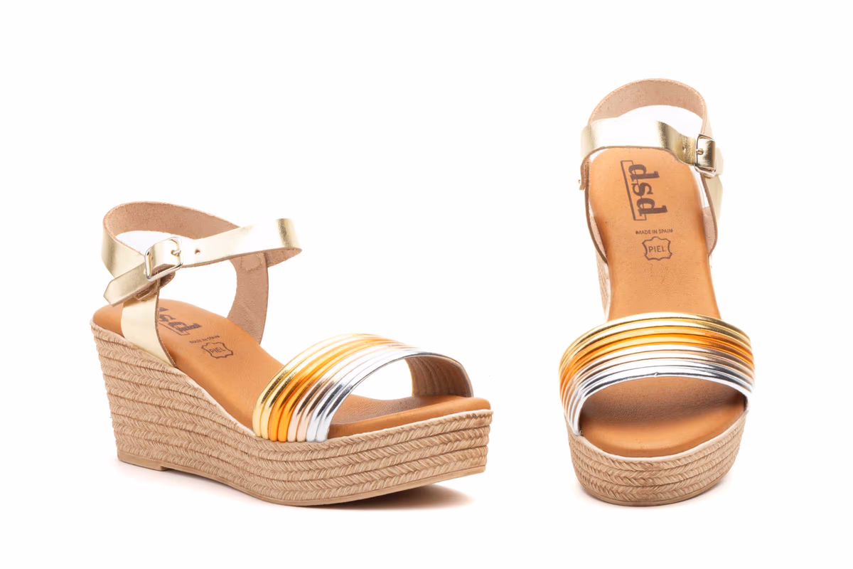 Sandalias Mujer Piel Platino Metales