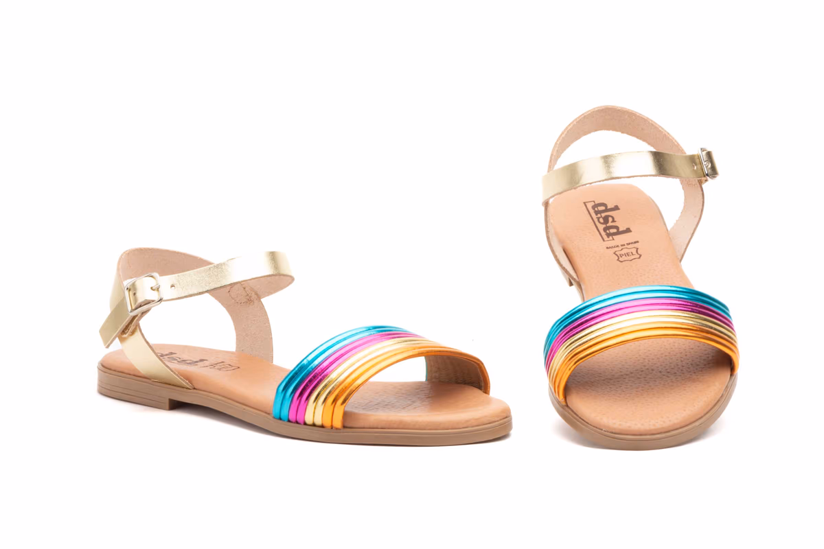 Sandalias Mujer Piel Platino Metal Multi