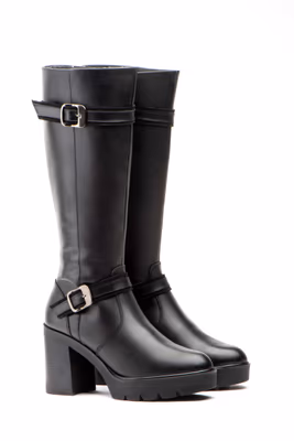 Botas Mujer Piel Negro Hebillas Tacón Alto - 4