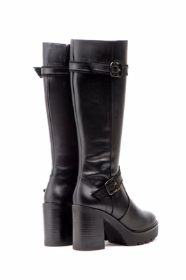 Botas Mujer Piel Negro Hebillas Tacón Alto - 5