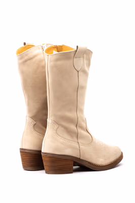Botas Mujer Piel Serraje Beige - 5