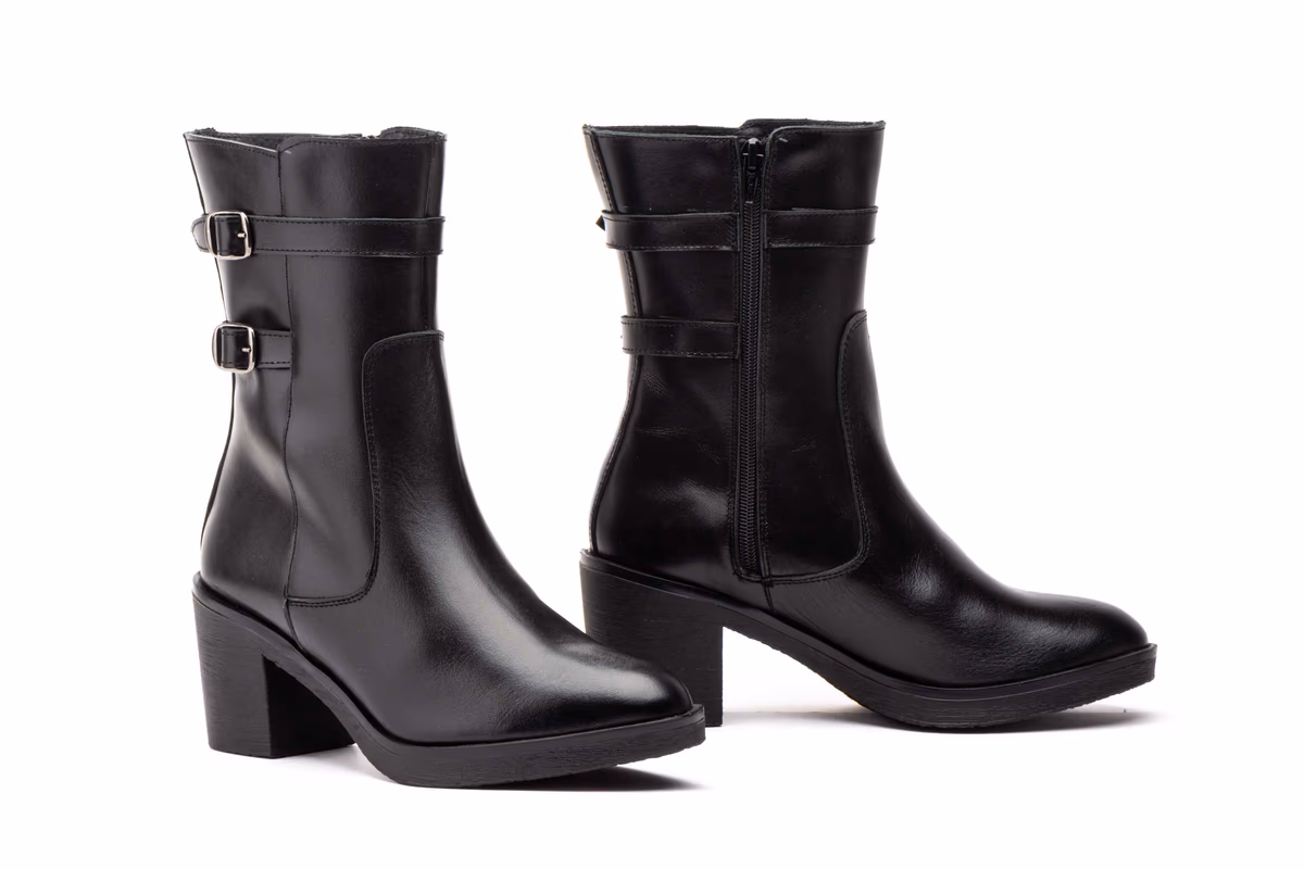 Botas Mujer Piel Negro Hebillas
