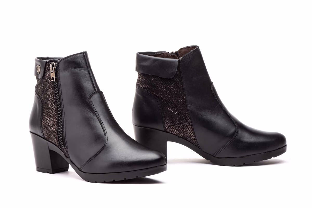 Botín Mujer Piel Negro Cremallera