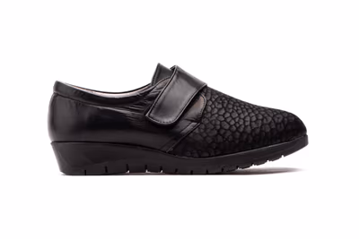 Zapatos Mujer Piel Licra Negro Velcro Ancho Especial - 3