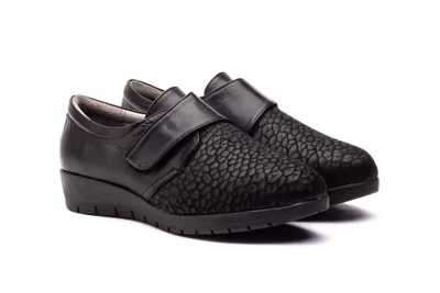 Zapatos Mujer Piel Licra Negro Velcro Ancho Especial - 4