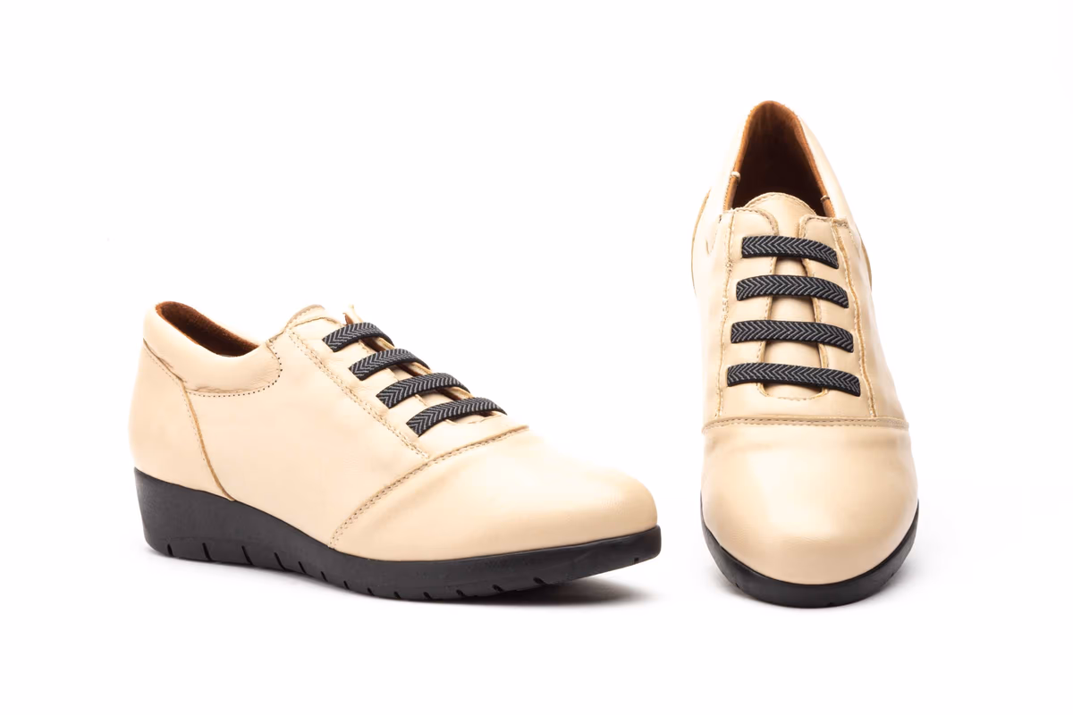 Zapatos Mujer Piel Beige Elásticos