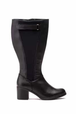 Botas Mujer Piel Negro Elásticos Caña Ancha - 2