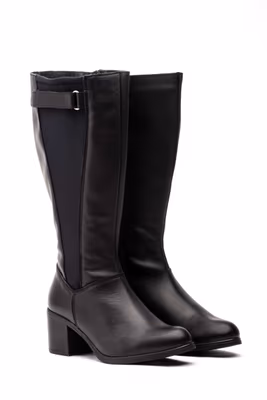 Botas Mujer Piel Negro Elásticos Caña Ancha - 4