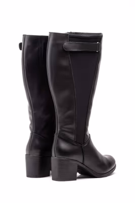 Botas Mujer Piel Negro Elásticos Caña Ancha - 5