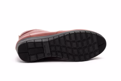 Botín Mujer Piel Burdeos Cordones Elásticos Cremallera Cuña - 4