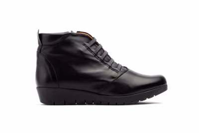 Botín Mujer Piel Negro Cordones Elásticos Cremallera Cuña - 3