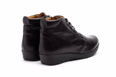 Botín Mujer Piel Negro Cordones Elásticos Cremallera Cuña - 6