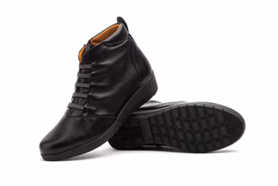 Botín Mujer Piel Negro Cordones Elásticos Cremallera Cuña - 7