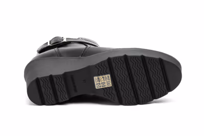 Botín Mujer Piel Negro Hebilla Cremallera Cuña - 4