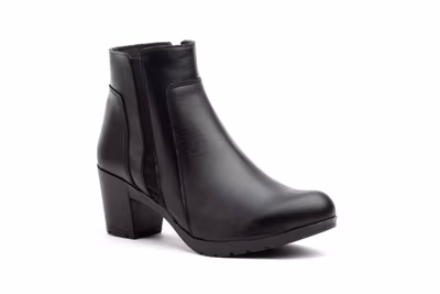 Botín Mujer Piel Negro Elástico Cremallera Tacón - 2