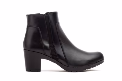 Botín Mujer Piel Negro Elástico Cremallera Tacón - 3