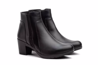 Botín Mujer Piel Negro Elástico Cremallera Tacón - 5