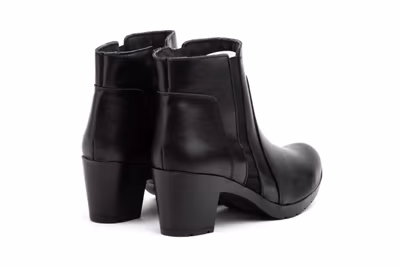 Botín Mujer Piel Negro Elástico Cremallera Tacón - 6