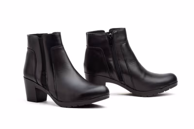 Botín Mujer Piel Negro Elástico Cremallera Tacón