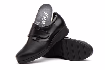 Zapatos Mujer Piel Negro Cierre Velcro Plantilla Extraible Cuña - 7