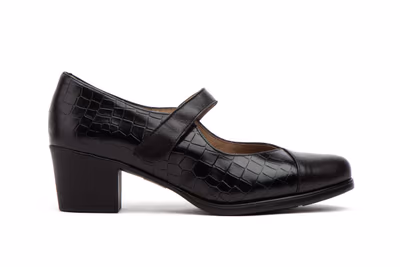 Zapatos Mujer Piel Negro Correa Velcro Tacón - 3