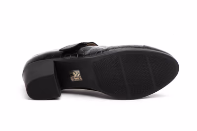 Zapatos Mujer Piel Negro Correa Velcro Tacón - 4