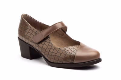 Zapatos Mujer Piel Marrón Correa Velcro Tacón - 2