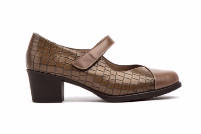 Zapatos Mujer Piel Marrón Correa Velcro Tacón - 3