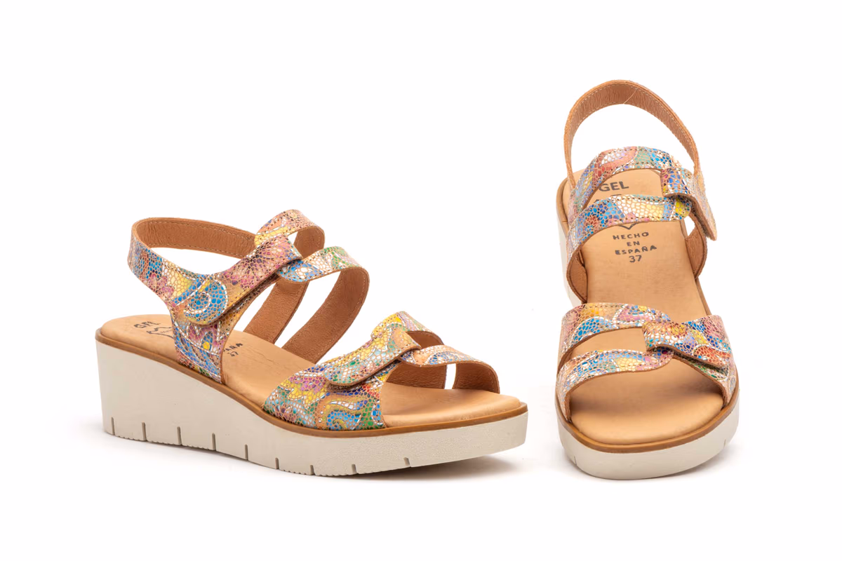 Sandalias Mujer Piel Cuero Flores