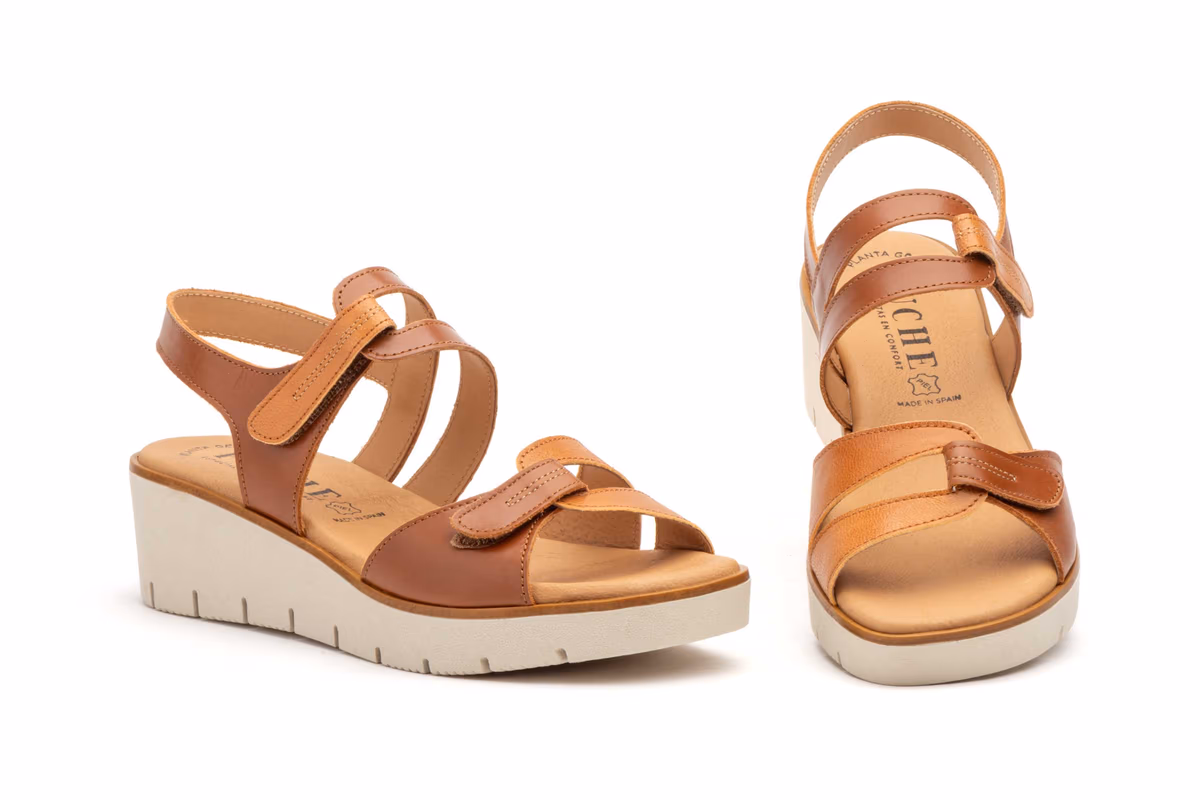 Sandalias Mujer Pel Cuero Marrón Velcro