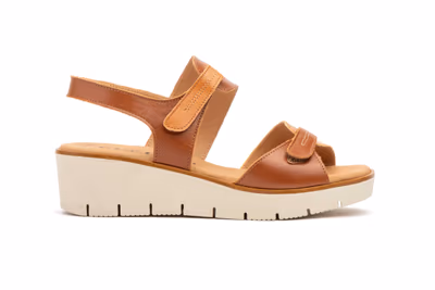 Sandalias Mujer Pel Cuero Marrón Velcro - 3