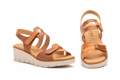 Sandalias Mujer Pel Cuero Marrón Velcro