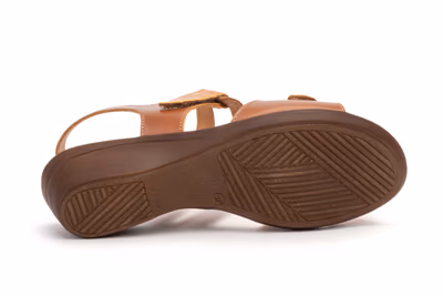 Sandalias Mujer Piel Cuero Marrón Velcro - 4