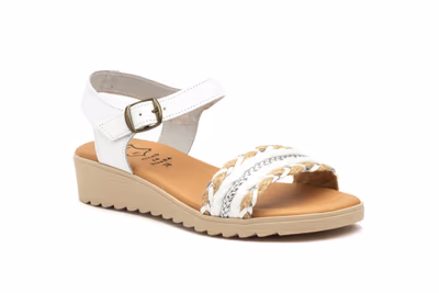 Sandalias Mujer Piel Blanco Hebilla Cuña Baja - 2