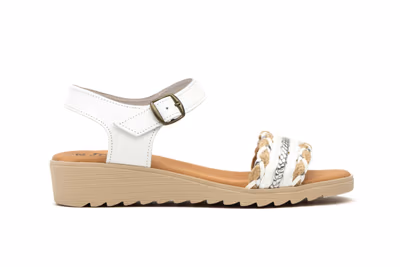 Sandalias Mujer Piel Blanco Hebilla Cuña Baja - 3