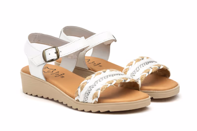 Sandalias Mujer Piel Blanco Hebilla Cuña Baja - 5