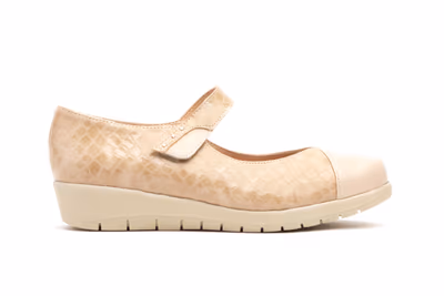Zapatos Mujer Piel Beige Velcro - 3