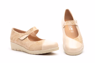 Zapatos Mujer Piel Beige Velcro