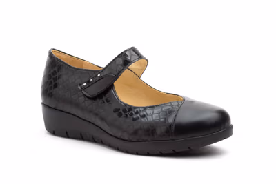 Zapatos Mujer Piel Negro Velcro - 2