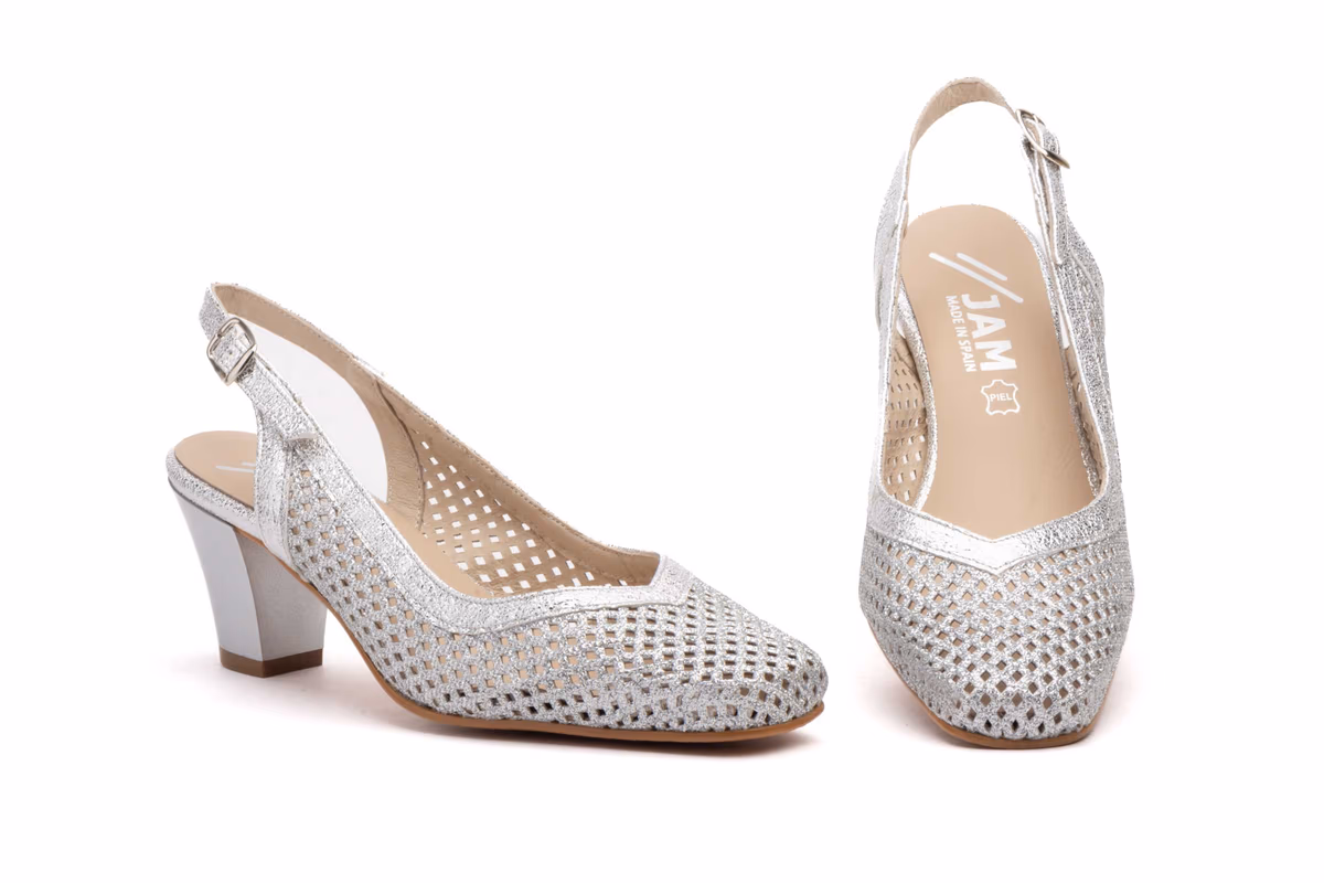 Zapatos Mujer Plata Tacón Medio