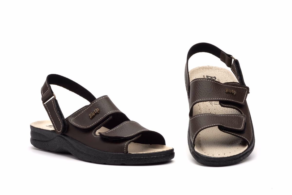 Sandalias Hombre Piel Testa Marrón Velcro