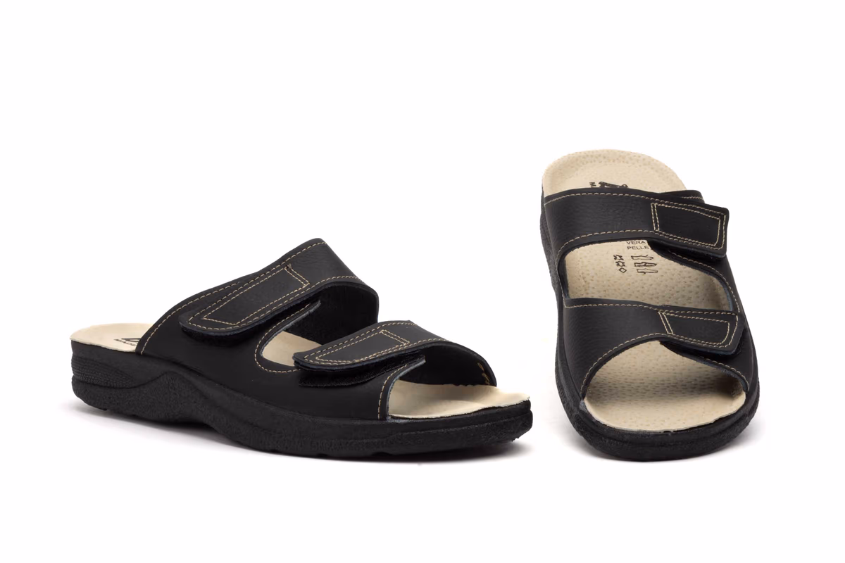 Sandalias Hombre Piel Testa Marrón Velcro