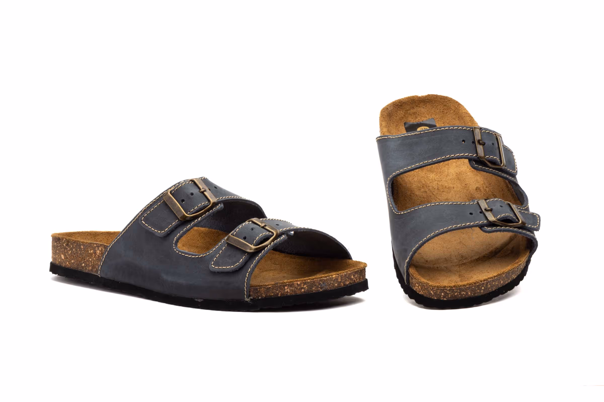 Sandalias Bio Hombre Piel Marino Hebillas